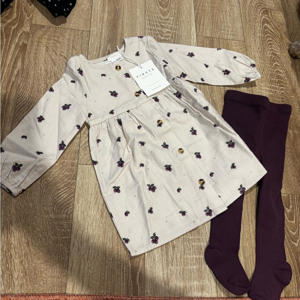 Petit Lem Cream and Purple Button-Down Dress